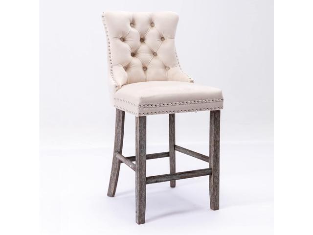 Rhomtree Velvet Bar Stools Modern Upholstered Bar Chairs 27'' Seat Height with Button Tufted Solid Wood Legs Counter Stools for Home Bar Dining...