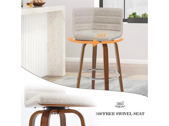 Bar Stools Set of 3 Swivel Bar Stools with Backs, 29 Inch Bar Height Upholstered PU Leather Barstool, L Shape Back, Padded Seat, Mid-Century Modern...