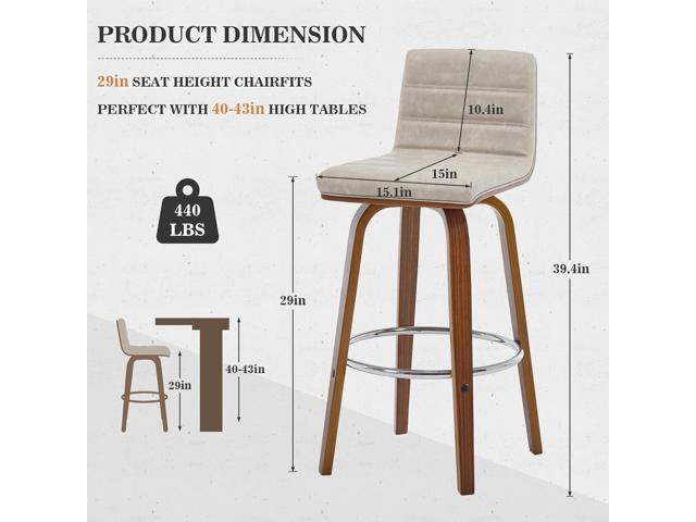 Bar Stools Set of 3 Swivel Bar Stools with Backs, 29 Inch Bar Height Upholstered PU Leather Barstool, L Shape Back, Padded Seat, Mid-Century Modern...