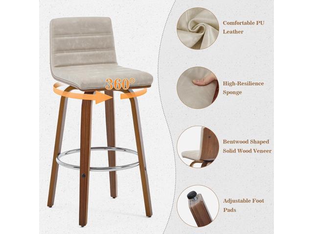 Bar Stools Set of 3 Swivel Bar Stools with Backs, 29 Inch Bar Height Upholstered PU Leather Barstool, L Shape Back, Padded Seat, Mid-Century Modern...