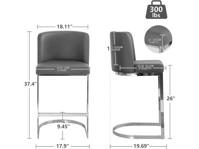 Counter Height Bar Stools, Modern 26' Counter Stools with Back and C-Shaped Metal Frame, Upholstered Faux Leather Bar Chairs Island Stools for...