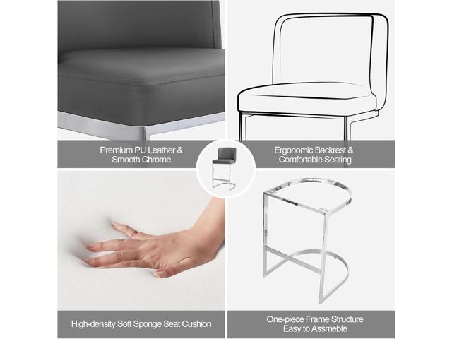 Counter Height Bar Stools, Modern 26' Counter Stools with Back and C-Shaped Metal Frame, Upholstered Faux Leather Bar Chairs Island Stools for...