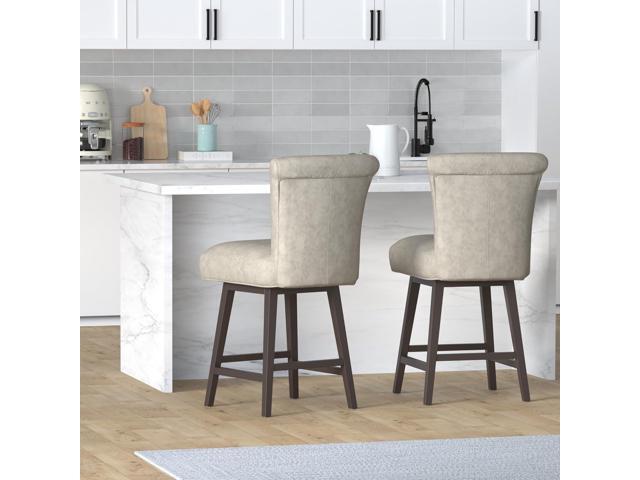 CHITA 26 Inch Counter Height Swivel Bar Stools Set of 2, FSC Certified Modern Upholstered Faux Leather Swivel Barstool Chair with Back, Stone Grey