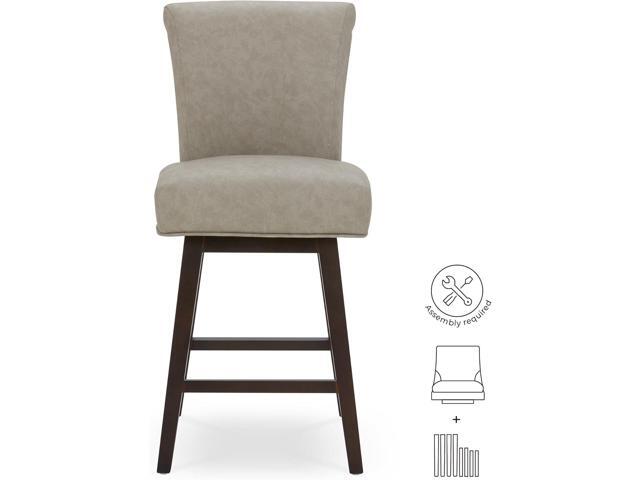 CHITA 26 Inch Counter Height Swivel Bar Stools Set of 2, FSC Certified Modern Upholstered Faux Leather Swivel Barstool Chair with Back, Stone Grey
