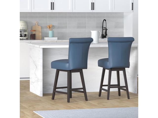 CHITA 26 Inch Counter Height Swivel Bar Stools Set of 2, FSC Certified Modern Upholstered Faux Leather Swivel Barstool Chair with Back, Blue