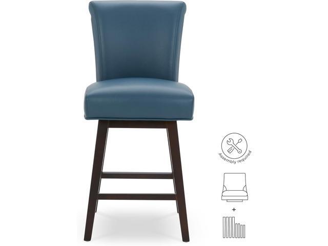 CHITA 26 Inch Counter Height Swivel Bar Stools Set of 2, FSC Certified Modern Upholstered Faux Leather Swivel Barstool Chair with Back, Blue