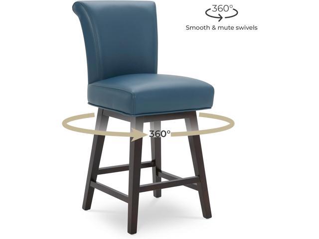 CHITA 26 Inch Counter Height Swivel Bar Stools Set of 2, FSC Certified Modern Upholstered Faux Leather Swivel Barstool Chair with Back, Blue