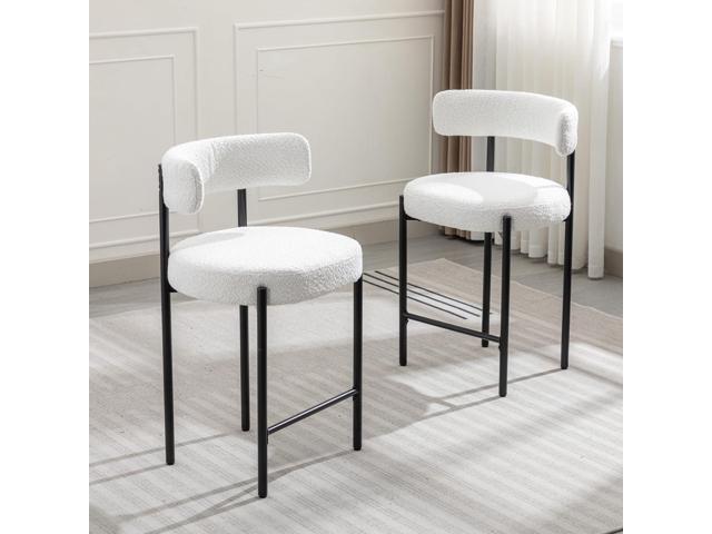Counter Height Bar Stools, 24'' White Bar Stools Set of 3, Boucle Counter Stools with Back, Mid-Century Modern Bar Stools for Kitchen Island,...