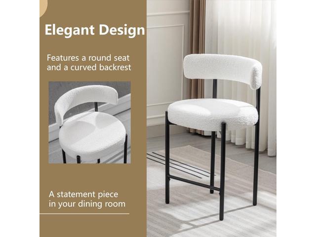 Counter Height Bar Stools, 24'' White Bar Stools Set of 3, Boucle Counter Stools with Back, Mid-Century Modern Bar Stools for Kitchen Island,...