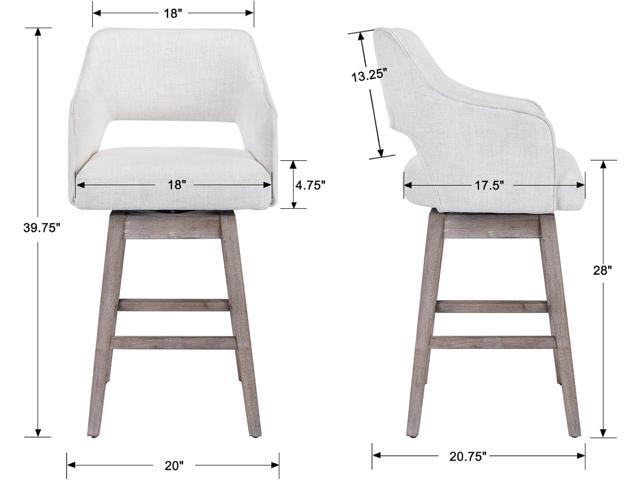 Kmax 28' Fabric Counter Height Bar Stools Swivel Farmhouse Bar Stools with Wood Legs Open Back Footrest for Kitchen Island, Set of 2- Cream