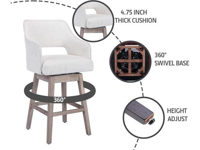 Kmax 28' Fabric Counter Height Bar Stools Swivel Farmhouse Bar Stools with Wood Legs Open Back Footrest for Kitchen Island, Set of 2- Cream