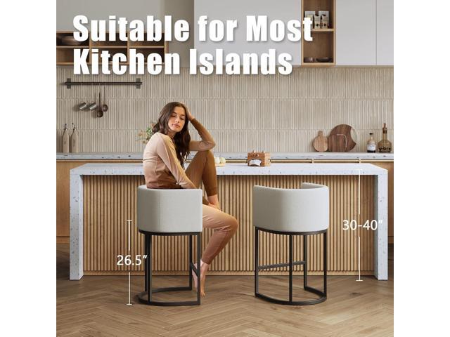 26' Modern Kitchen Counter Height Bar Stools,Fabric Upholstered Barrel Barstools Covers with Backs,Island Chairs Bar Stools Set of 2 with Metal...