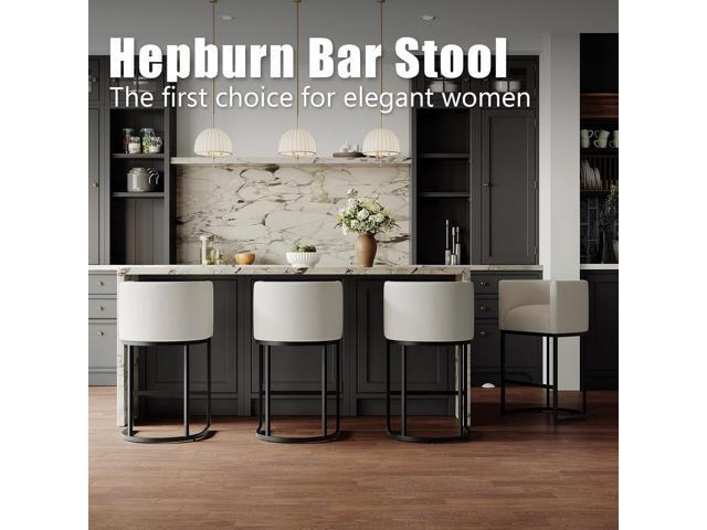 26' Modern Kitchen Counter Height Bar Stools,Fabric Upholstered Barrel Barstools Covers with Backs,Island Chairs Bar Stools Set of 4 with Metal...