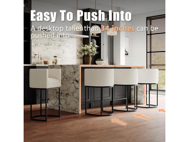 26' Modern Kitchen Counter Height Bar Stools,Fabric Upholstered Barrel Barstools Covers with Backs,Island Chairs Bar Stools Set of 4 with Metal...