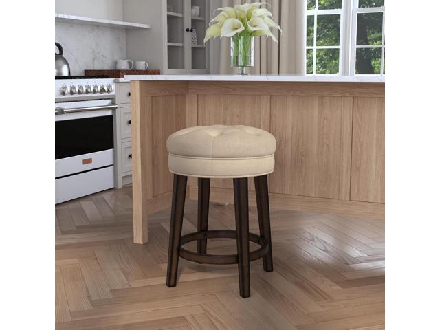 Hillsdale Krauss Backless Swivel Counter Stool, Charcoal Gray Finish with Linen Stone Fabric