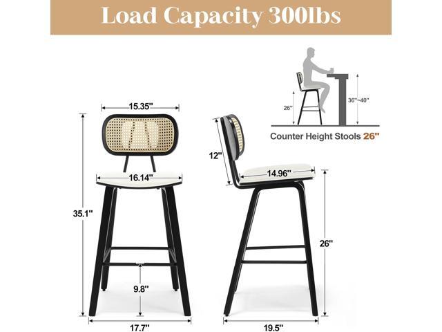 Counter Height Bar Stools, 26' PU Leather Upholstered Rattan Barstools, Mid Century Modern Bar Chairs with Black Wood Legs, Armless Walnut Kitchen...