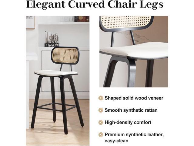 Counter Height Bar Stools, 26' PU Leather Upholstered Rattan Barstools, Mid Century Modern Bar Chairs with Black Wood Legs, Armless Walnut Kitchen...