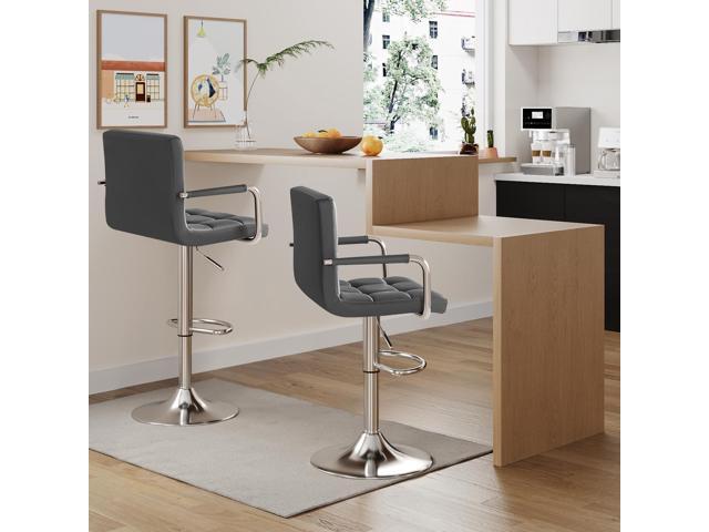 Furmax Bar Stools with Armrest Modern PU Leather Swivel Adjustable Hydraulic Bar Stool X-Large Base and Seat Square Counter Height Stool Set of 2...