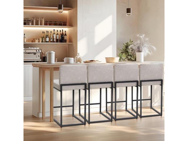 Light Grey Counter Height Bar Stools Set of 4 for Kitchen Counter 24 Inch Faux Leather Upholstered Barstools with Back Modern Farmhouse Bar Chairs...