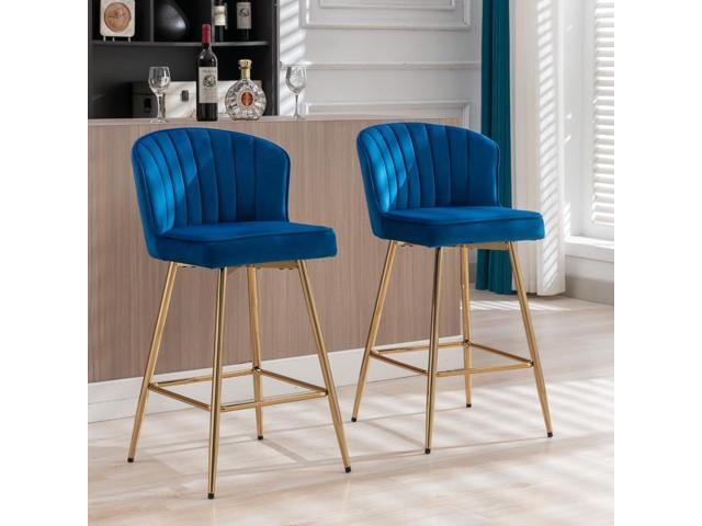 Modern Counter Height Bar Stools Set of 4 Velvet Bar Stools with Gold Legs/Shell Back, Upholstered Counter Stools 26'' Barstools Bar Chairs for...