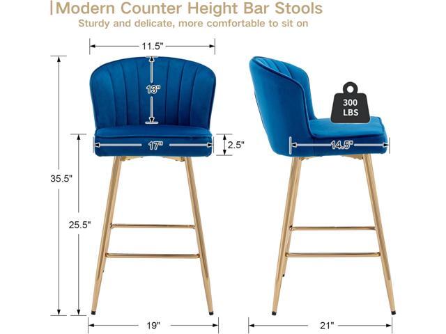 Modern Counter Height Bar Stools Set of 4 Velvet Bar Stools with Gold Legs/Shell Back, Upholstered Counter Stools 26'' Barstools Bar Chairs for...
