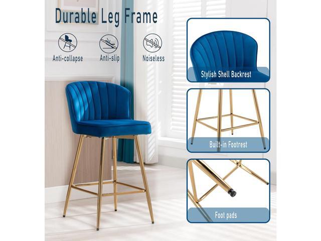 Modern Counter Height Bar Stools Set of 4 Velvet Bar Stools with Gold Legs/Shell Back, Upholstered Counter Stools 26'' Barstools Bar Chairs for...
