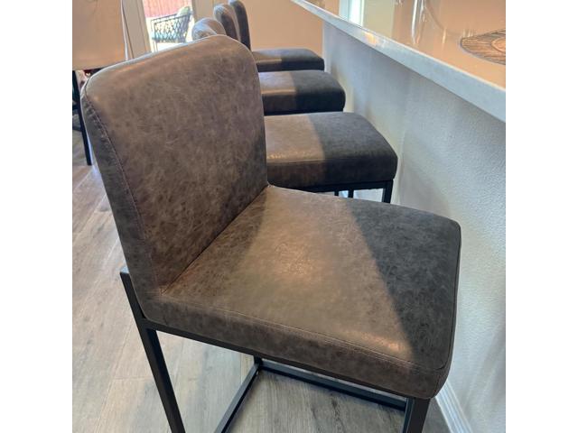 PHI VILLA Bar Stools Set of 3 - Counter Height Bar Stool Leather Stools for Kitchen Counter, Grey Bar Stools with Back