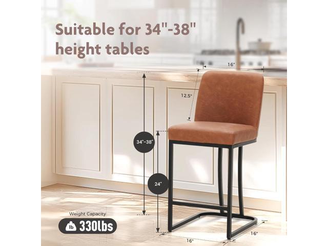 ALPHA HOME 24 Bar Stool Retro Design of Bar Stool Matte Leather Bar Chair Brown Metal Frame with Backrest Coffee Shop Kitchen Dining Room Cushion...
