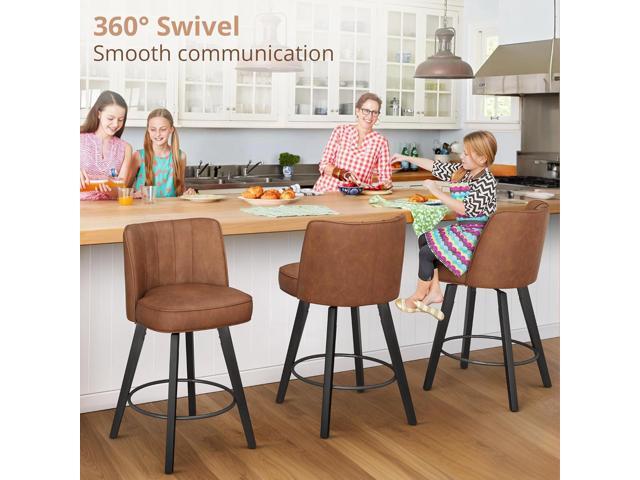 LUE BONA 360-degree Swivel Bar Stools Set of 2, 26' Counter Height Bar Stools with High Back and Wood Legs, Morden Faux Leather Upholstered...