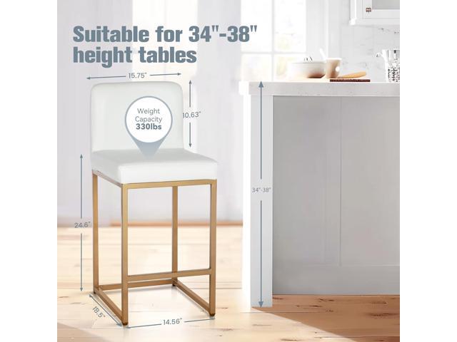 White Gold Counter Height Bar Stools Set of 4 for Kitchen Counter 24 Inch Faux Leather Upholstered Barstools with Back Modern Farmhouse Bar Chairs...