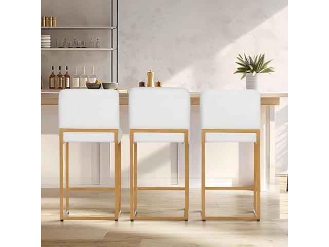White Gold Counter Height Bar Stools Set of 4 for Kitchen Counter 24 Inch Faux Leather Upholstered Barstools with Back Modern Farmhouse Bar Chairs...
