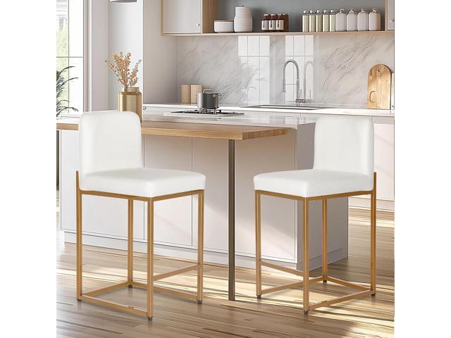 White Gold Counter Height Bar Stools Set of 4 for Kitchen Counter 24 Inch Faux Leather Upholstered Barstools with Back Modern Farmhouse Bar Chairs...