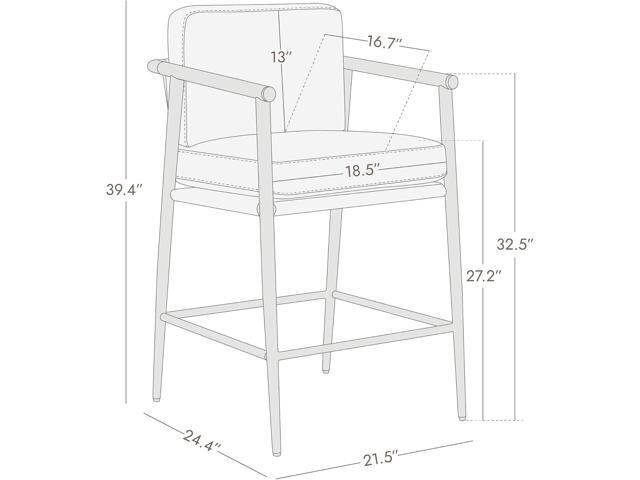 Watson & Whitely Mid Century Modern Barstools Set of 2, 26' H Upholstered Counter Height Bar Stools with Wood Armrests and Metal Legs, Faux Leather...