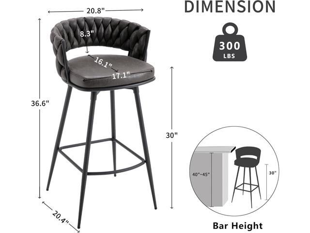 BFZ Modern Bar Stools Set of 2, 30' Bar Height Barstools, 180° Swivel Suede Fabric Stool Chairs with Woven Back and Footrest for Kitchen Island,...