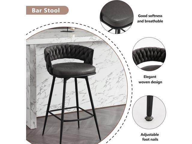BFZ Modern Bar Stools Set of 2, 30' Bar Height Barstools, 180° Swivel Suede Fabric Stool Chairs with Woven Back and Footrest for Kitchen Island,...