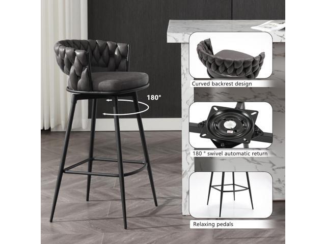 BFZ Modern Bar Stools Set of 2, 30' Bar Height Barstools, 180° Swivel Suede Fabric Stool Chairs with Woven Back and Footrest for Kitchen Island,...