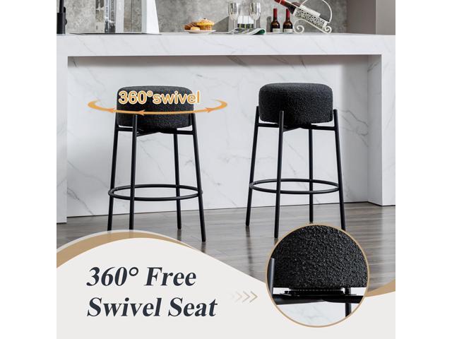 Modern Backless Bar Stools Set of 3, 27 Boucle Swivel Barstools with Round Padded Seat, Counter Stools with Metal Legs, Counter Height Stools for...