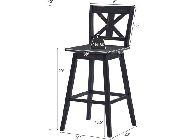 COSTWAY Bar Stools Set of 4, 360 Degree Swivel, 29-inch Height Chairs w/Non-Slip Foot Pads, Rubber Wood Bar Chairs, Vintage Bar Stools for Home,...