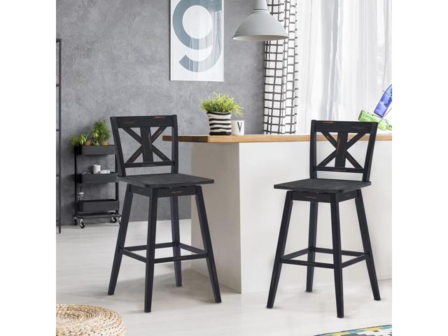 COSTWAY Bar Stools Set of 4, 360 Degree Swivel, 29-inch Height Chairs w/Non-Slip Foot Pads, Rubber Wood Bar Chairs, Vintage Bar Stools for Home,...