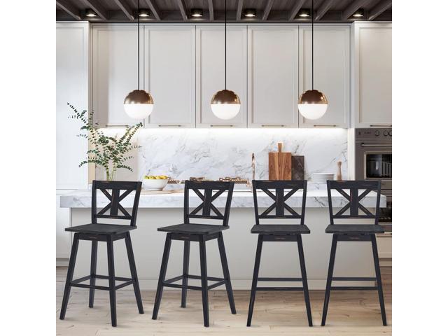 COSTWAY Bar Stools Set of 4, 360 Degree Swivel, 29-inch Height Chairs w/Non-Slip Foot Pads, Rubber Wood Bar Chairs, Vintage Bar Stools for Home,...