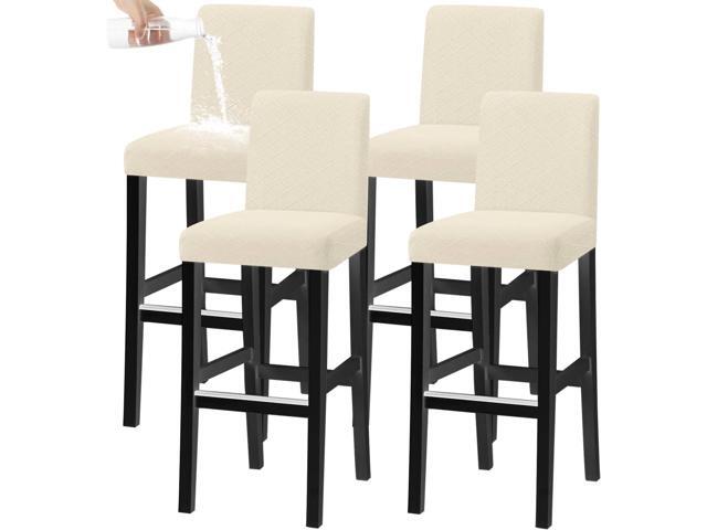 Bar Chair Stool Covers, Stretch Removable Washable Chair Slipcover for Short Swivel Dinning Chair Back Chair Bar Stool Chair (Beige,Set of 4)