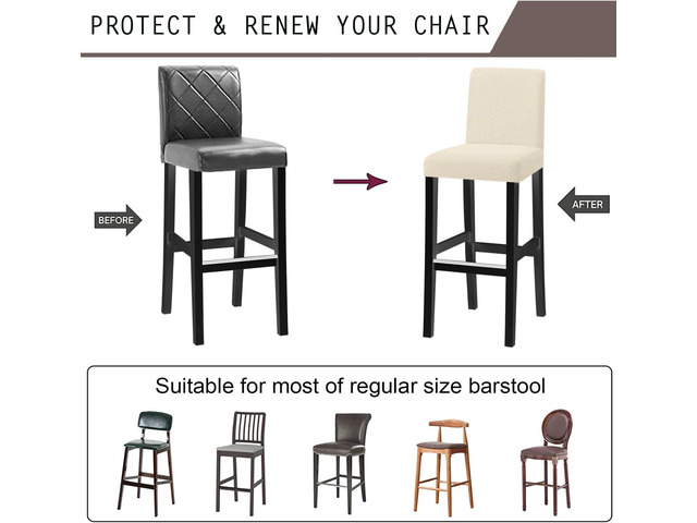 Bar Chair Stool Covers, Stretch Removable Washable Chair Slipcover for Short Swivel Dinning Chair Back Chair Bar Stool Chair (Beige,Set of 4)