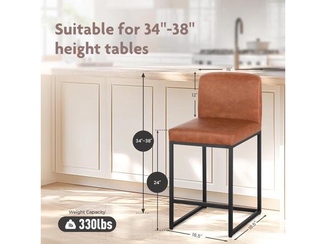 ALPHA HOME 24 Bar Stools Set of 3 Counter Height Bar Stool Pu Leather Kitchen Modern Bar Stools with Backrest Upholstered Footrest Sturdy Chromed...
