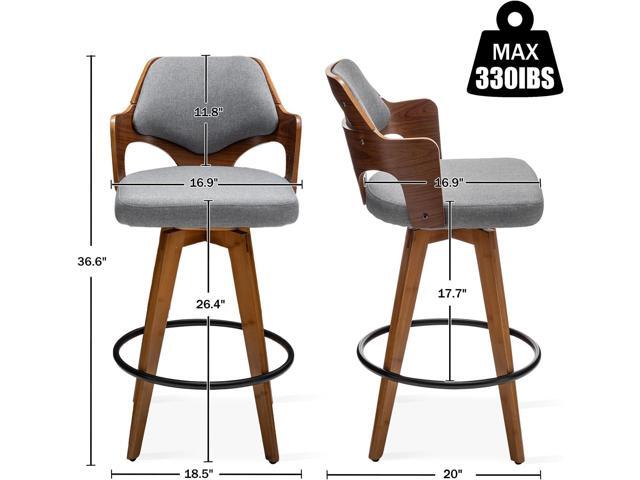 Swivel Bar Stools Set of 2,Counter Height Bar Stools,Upholstered Bar Chair with Bamboo Legs,Low Back Counter Stools for Kitchen Island (Gray-Fabric)