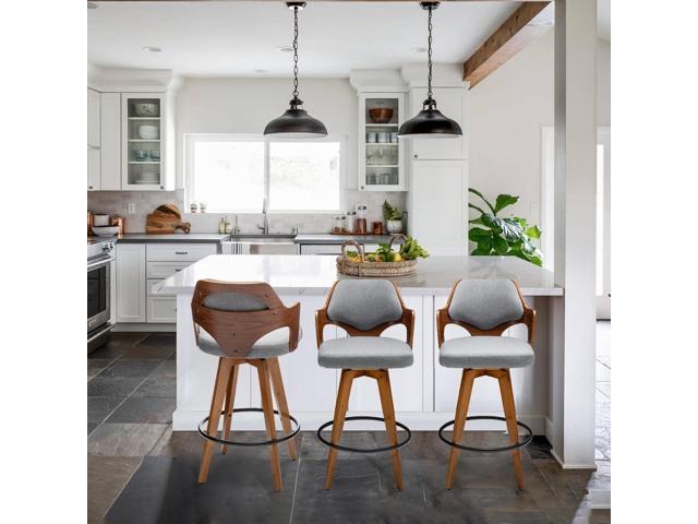 Swivel Bar Stools Set of 2,Counter Height Bar Stools,Upholstered Bar Chair with Bamboo Legs,Low Back Counter Stools for Kitchen Island (Gray-Fabric)