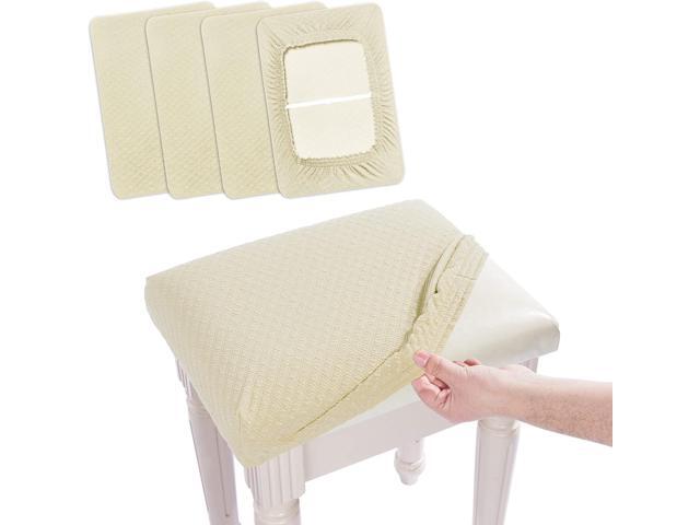 BUYUE 4 pcs Vanity Stool Bench Covers, Luxury Crease-Resistant Jacquard Fabric Saddle Bar Stool Slipcovers Stretch Washable, (Rectangle, 4 Counts,...