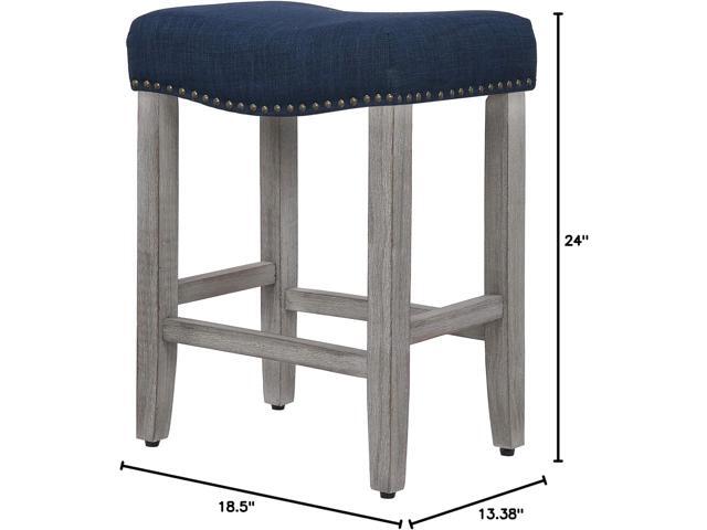 WO Home Furniture Counter Height Bar Stool Set of 2 PCS 24' Backless Saddle Seat Barstool w Antique Gray Legs (Navy Blue)