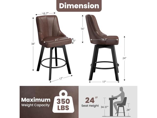 Swivel Bar Stools with Backs, 24' Counter Height Bar Stools Set of 2, Leather Upholstered Counter Bar Stools with Solid Wood Legs for Kitchen...