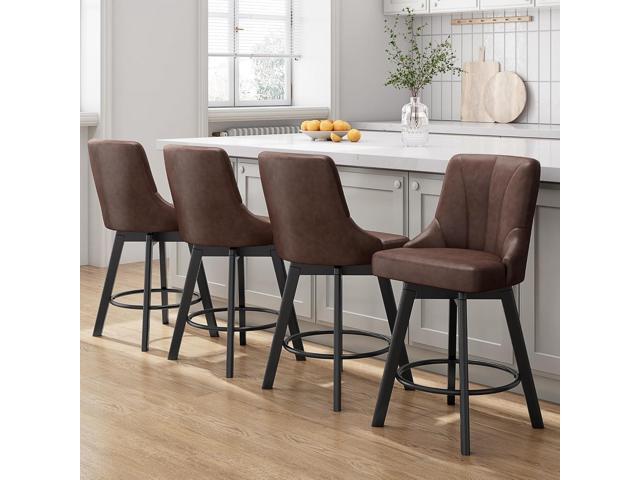 Swivel Bar Stools with Backs, 24' Counter Height Bar Stools Set of 2, Leather Upholstered Counter Bar Stools with Solid Wood Legs for Kitchen...