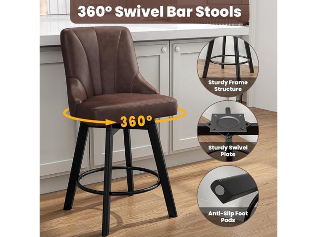 Swivel Bar Stools with Backs, 24' Counter Height Bar Stools Set of 2, Leather Upholstered Counter Bar Stools with Solid Wood Legs for Kitchen...